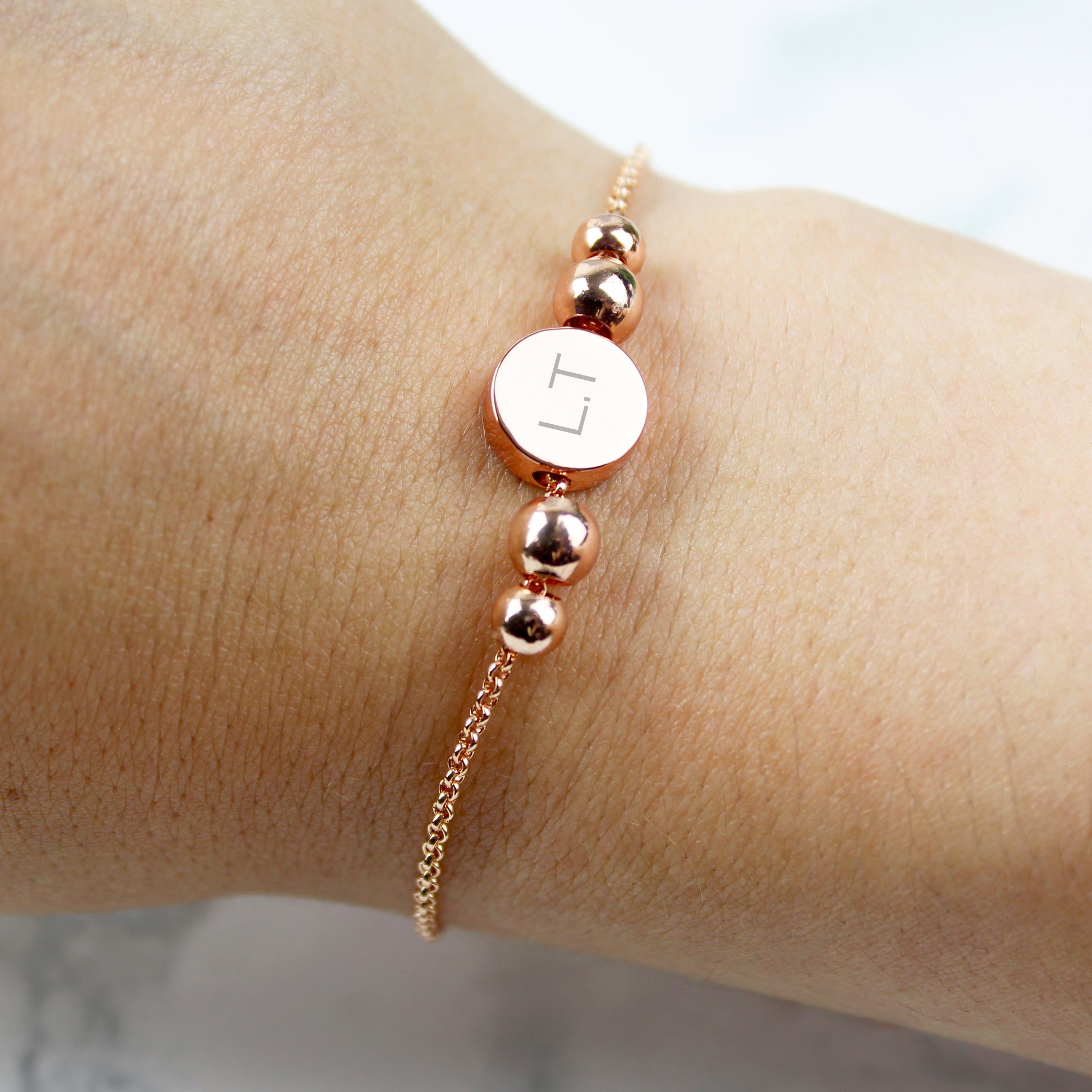 Rose gold tone initials disc bracelet, personalised - Lilybet loves