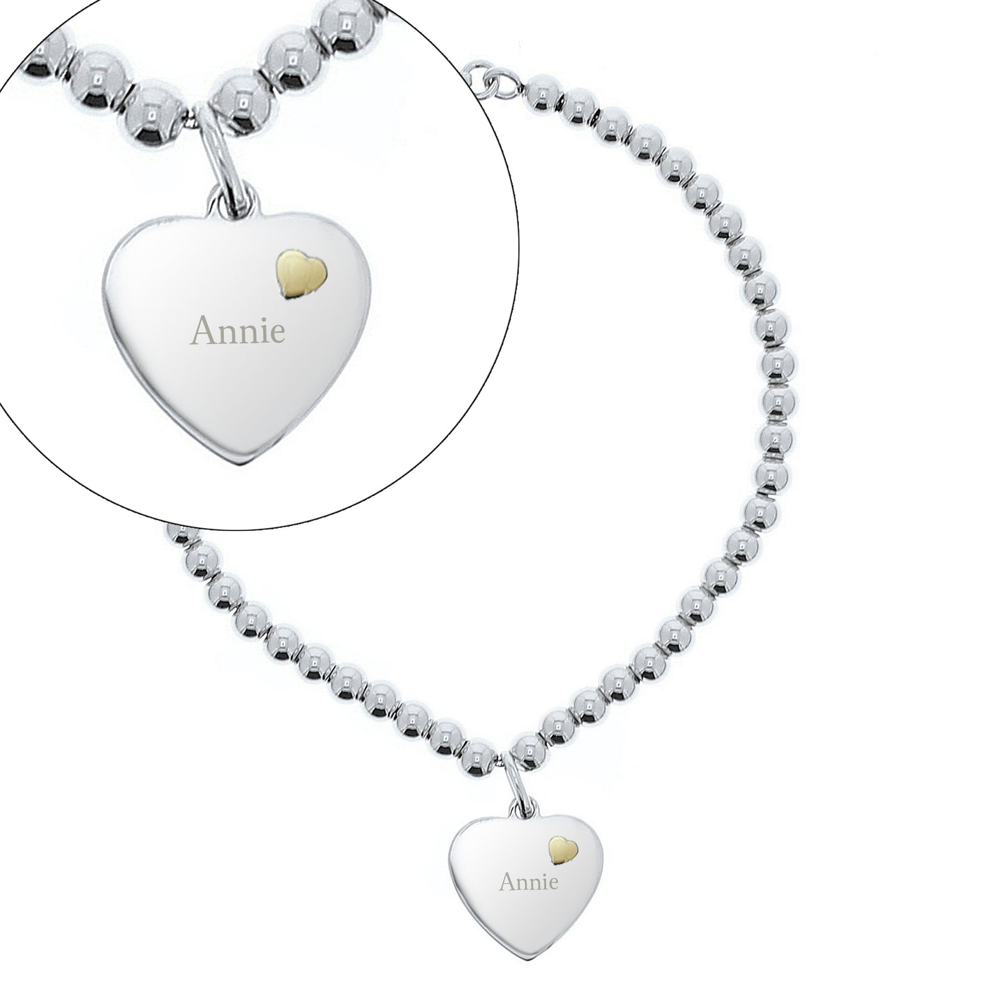 Heart bracelet. Sterling silver with 9ct gold heart detail, personalised - Lilybet loves