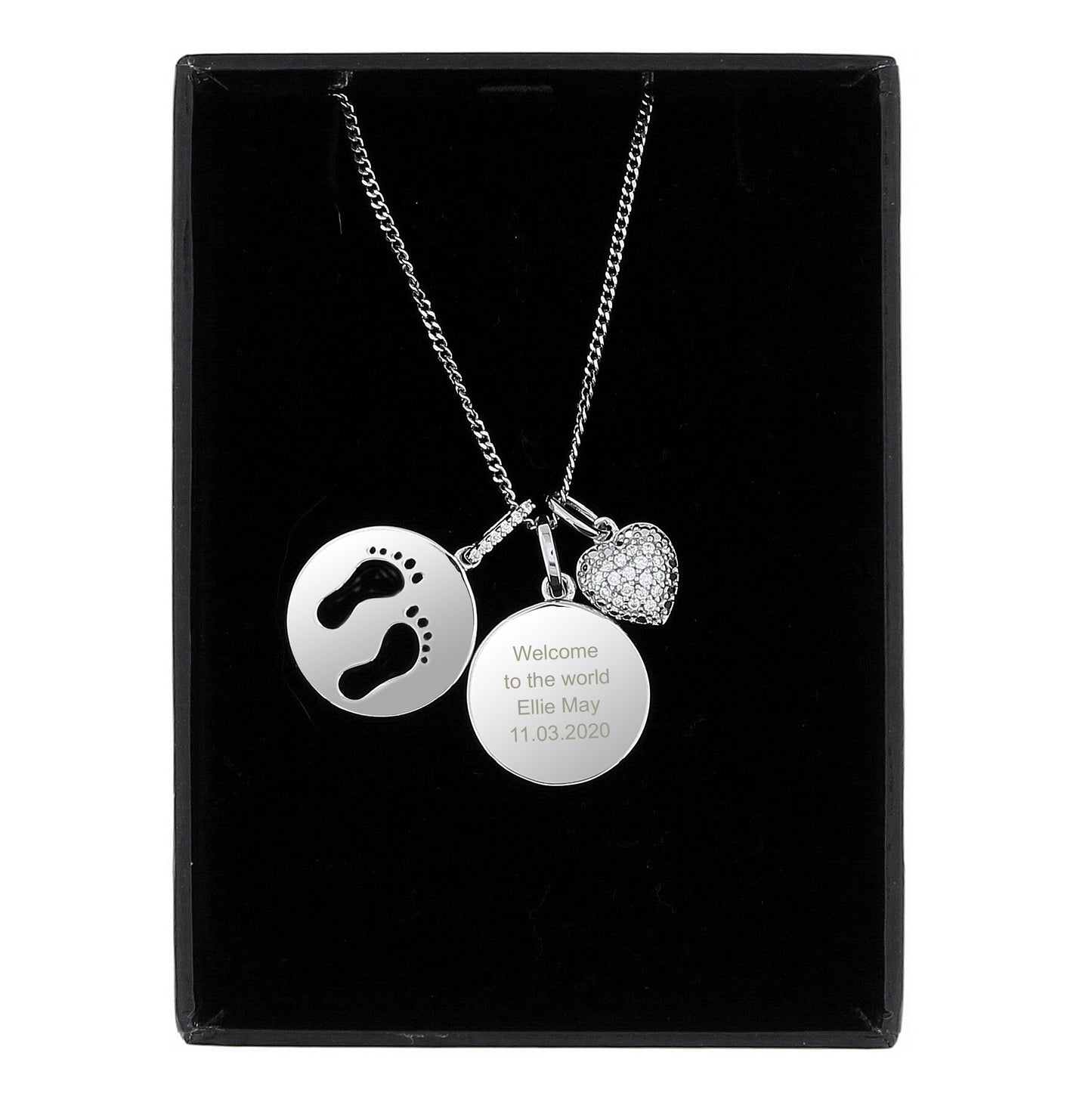 Sterling Silver Footprints and Cubic Zirconia Heart Necklace - Lilybet loves