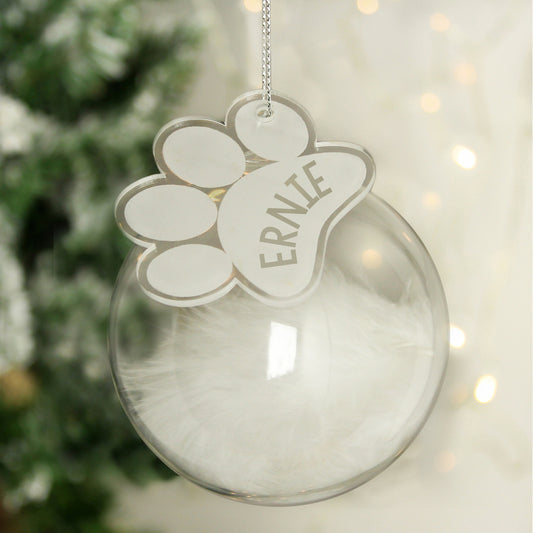 Pet memorial bauble with encased feather