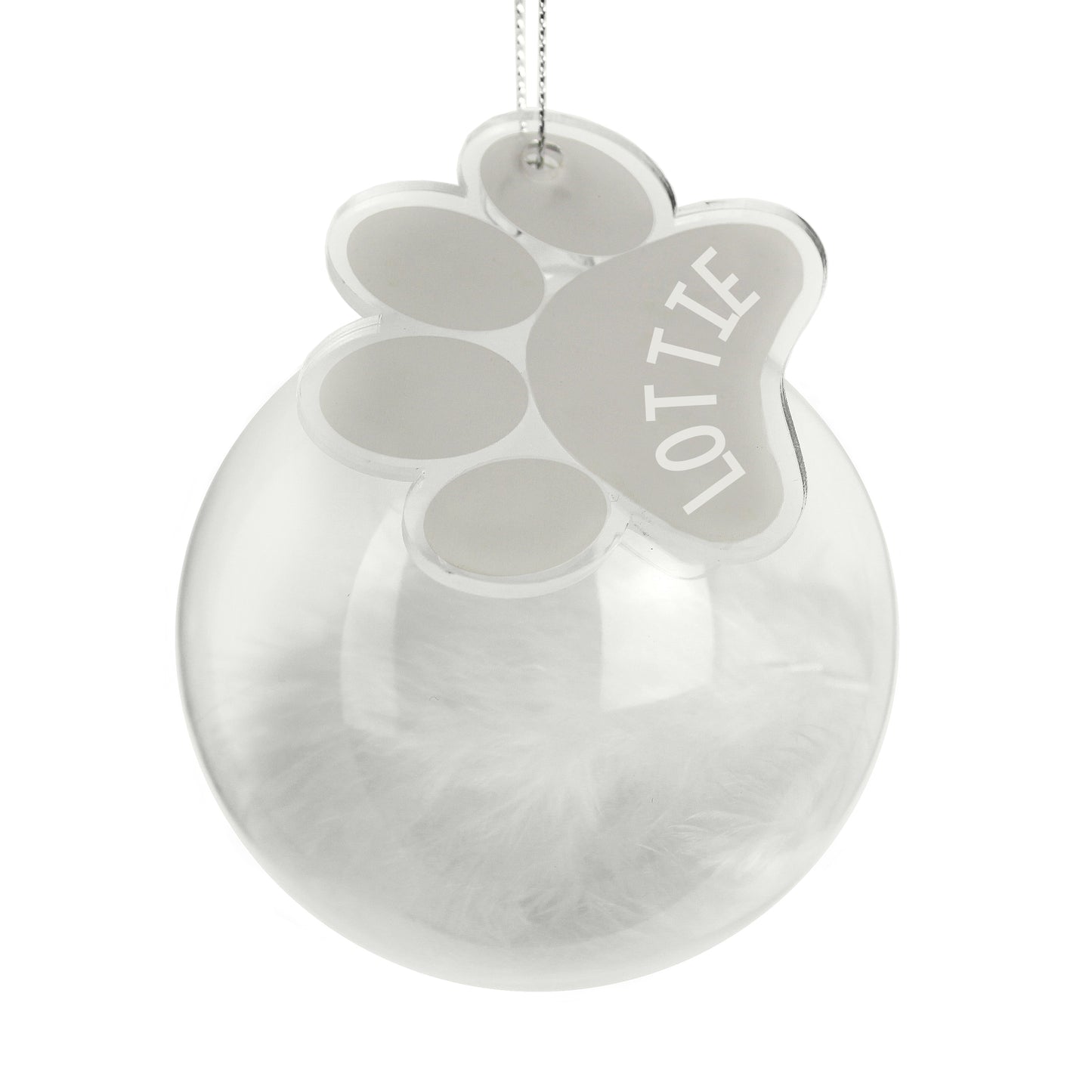 Pet memorial bauble with encased feather
