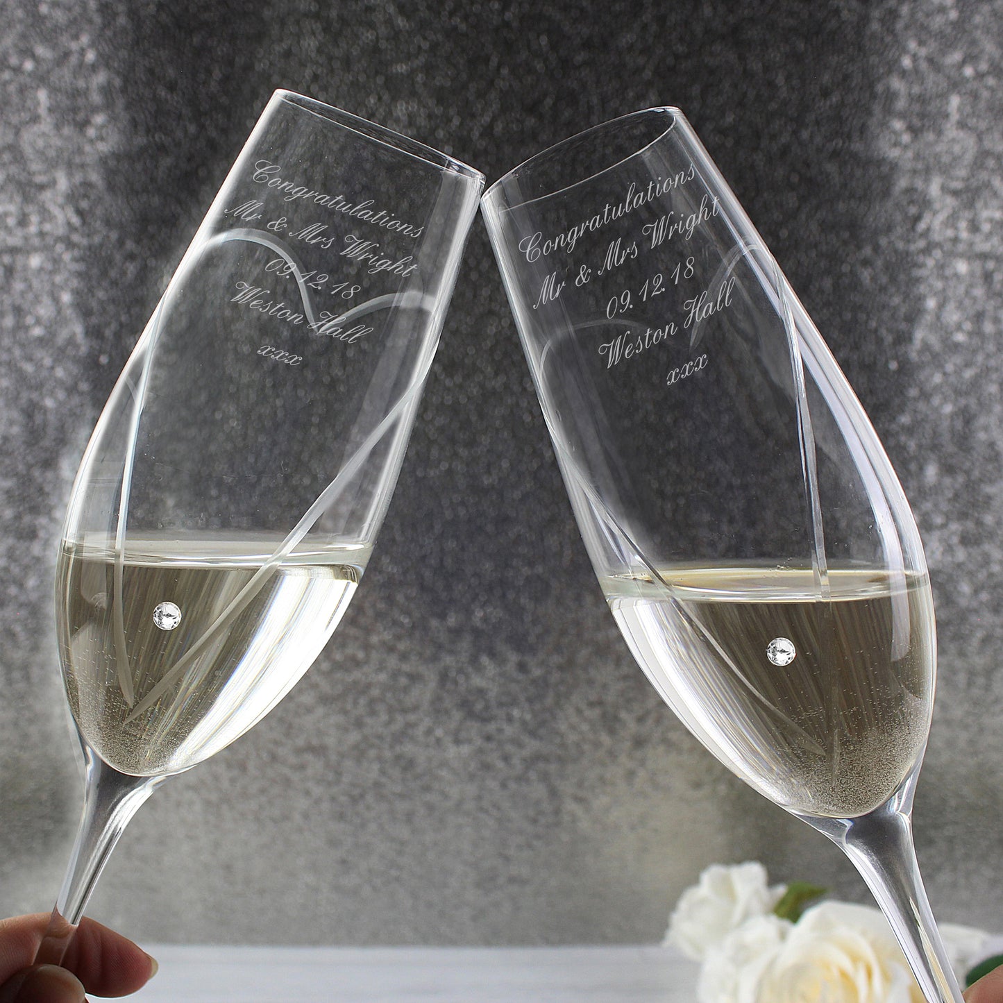 Swarovski elements hand cut heart pair of flutes, personalised - Lilybet loves