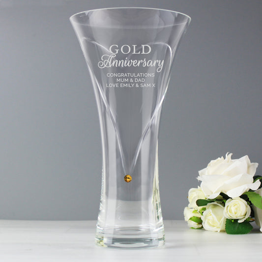 Gold Anniversary hand cut Diamante Heart vase with Swarovski Elements - Lilybet loves