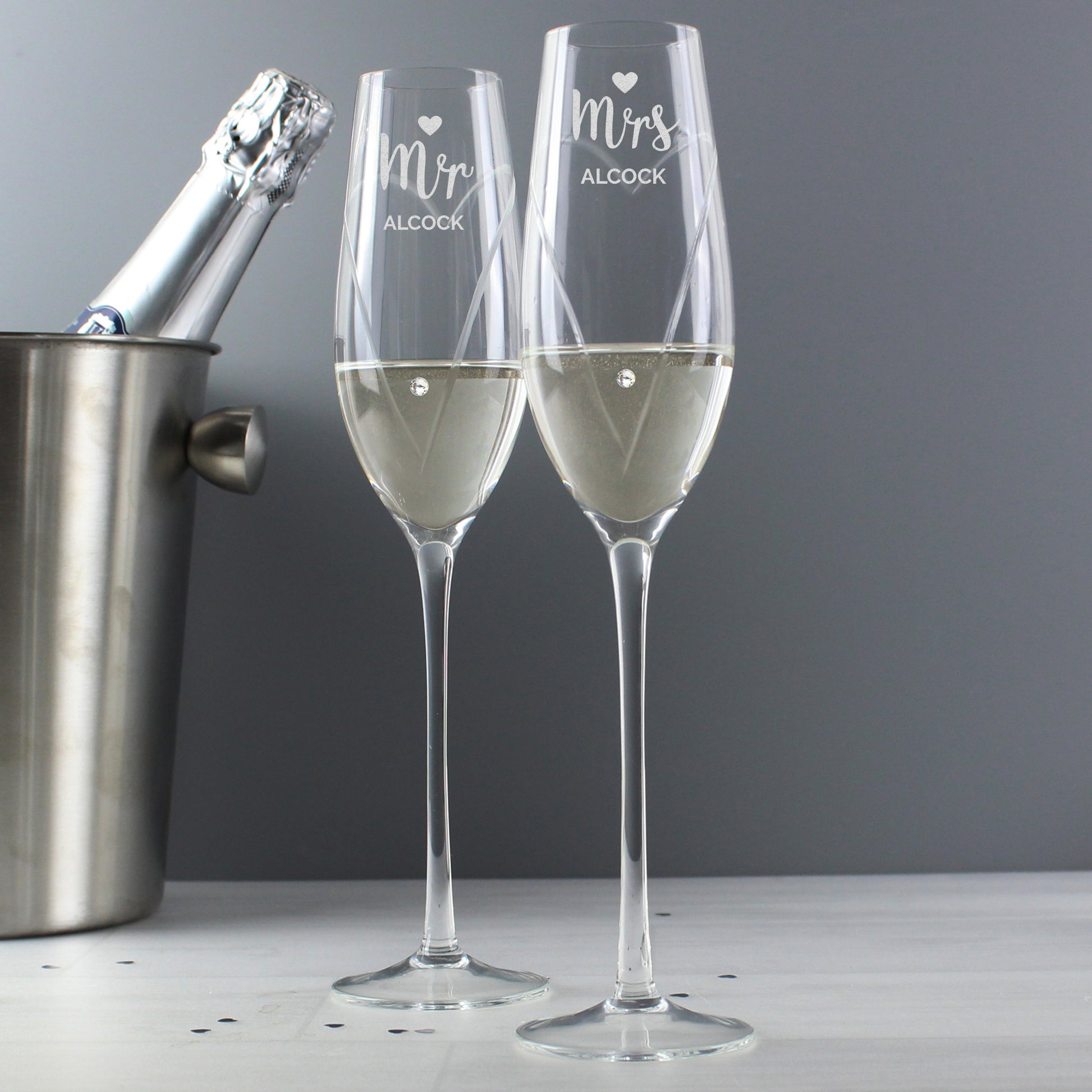 Swarovski elements champagne flute pair: Mr & Mrs, personalised - Lilybet loves