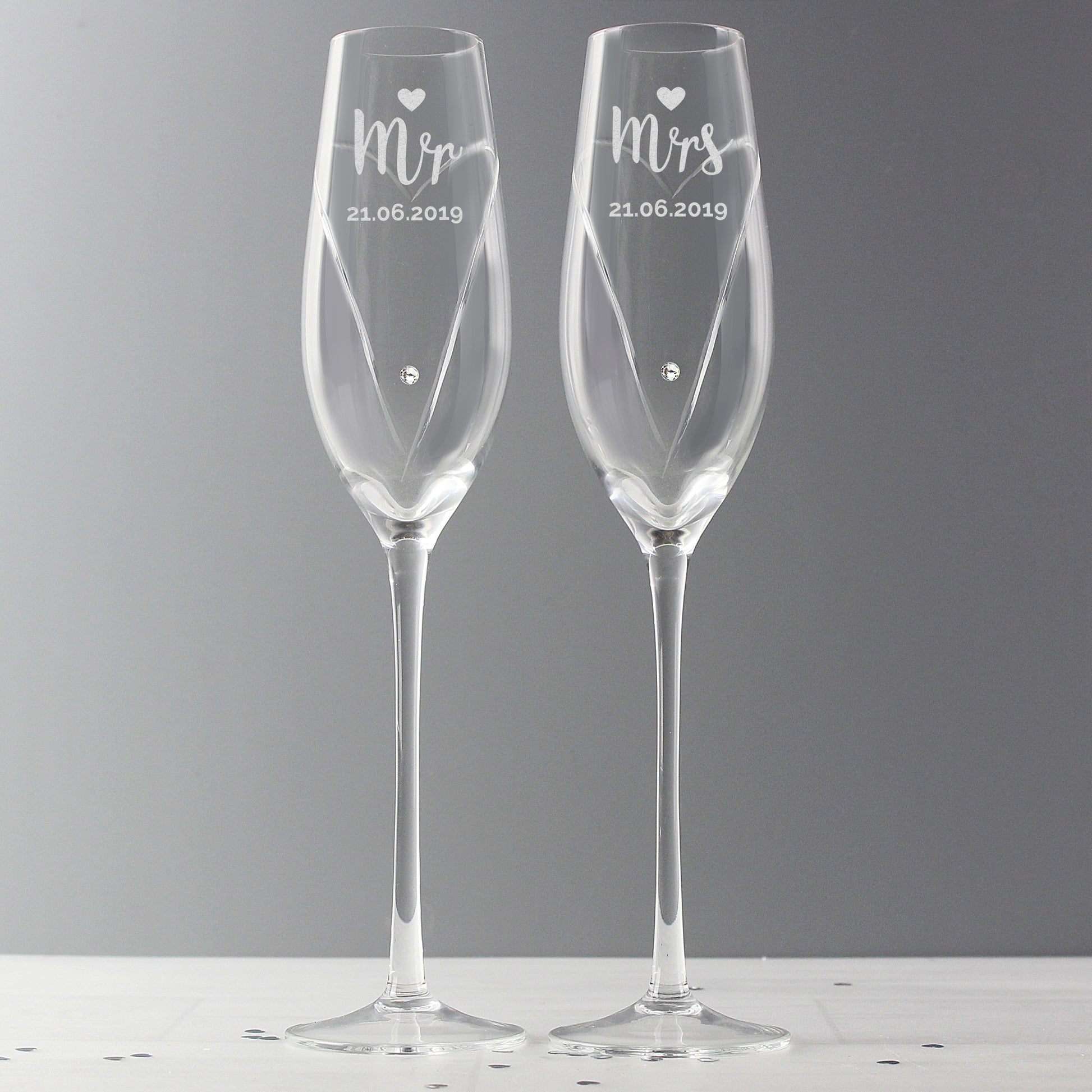 Swarovski elements champagne flute pair: Mr & Mrs, personalised - Lilybet loves