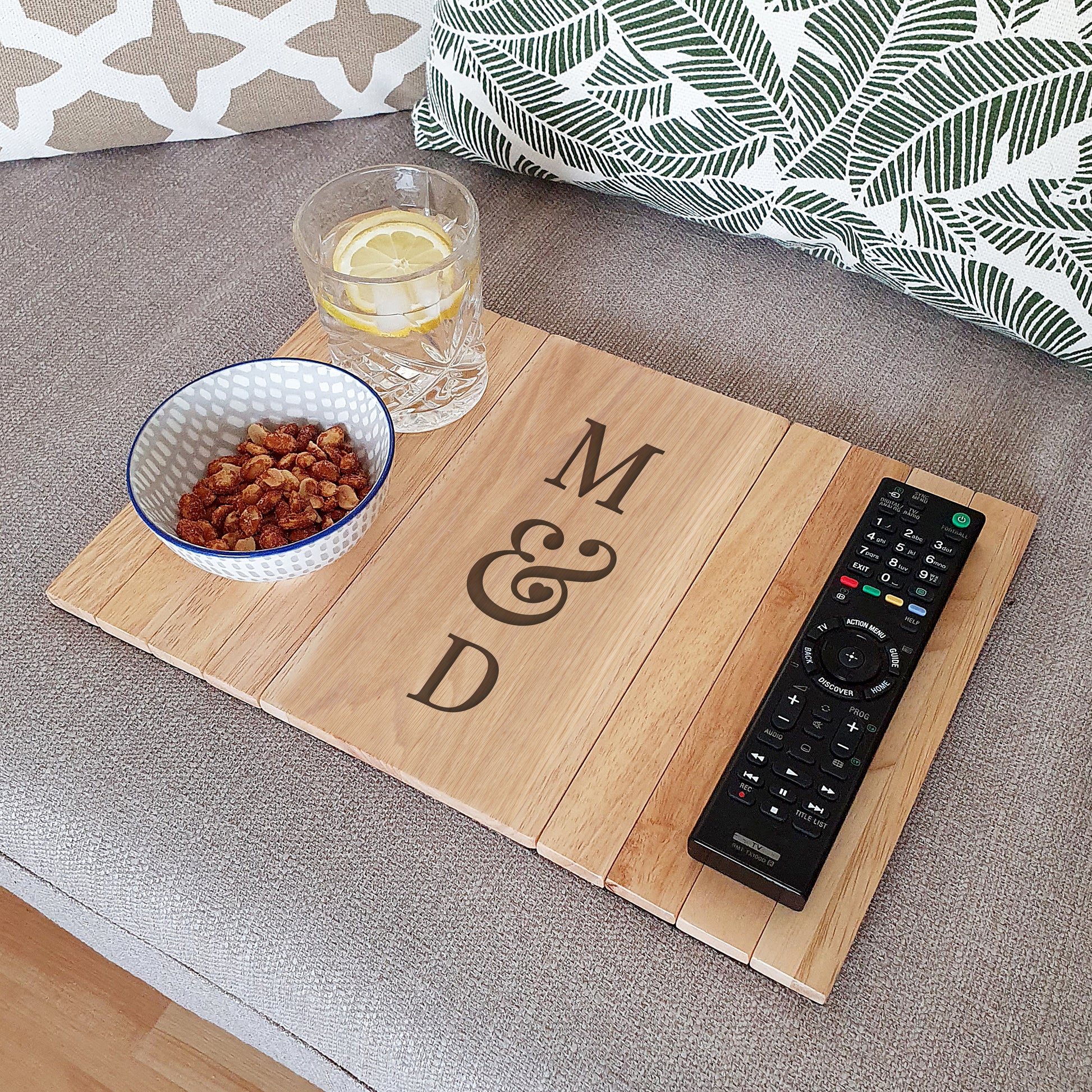 Wooden sofa tray, personalised with initials - Lilybet loves