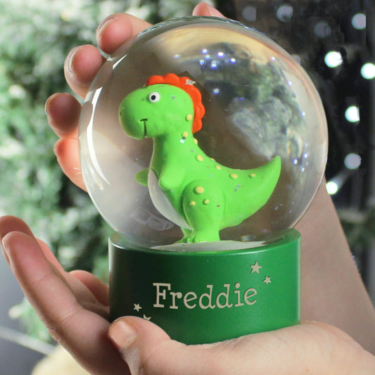 Personalised dinosaur snow globe