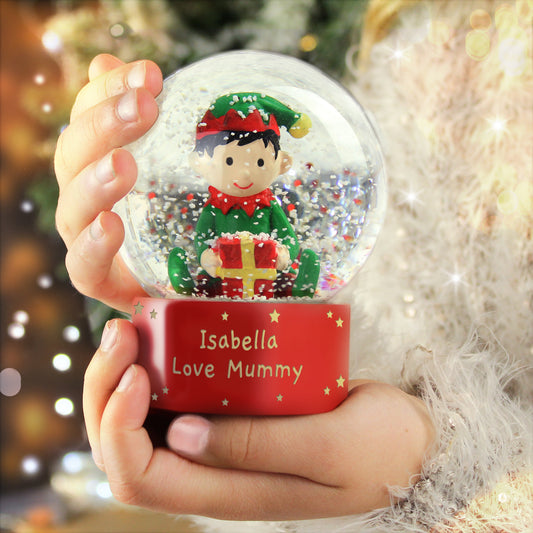 Personalised Elf glitter snow globe