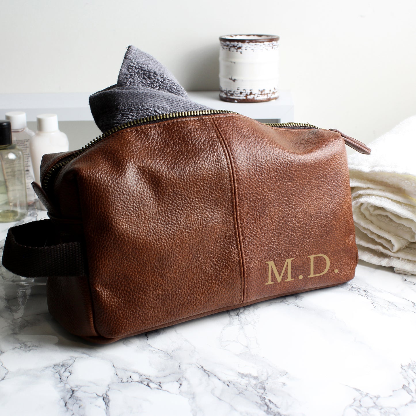 Luxury initials brown leatherette wash bag, personalised - Lilybet loves
