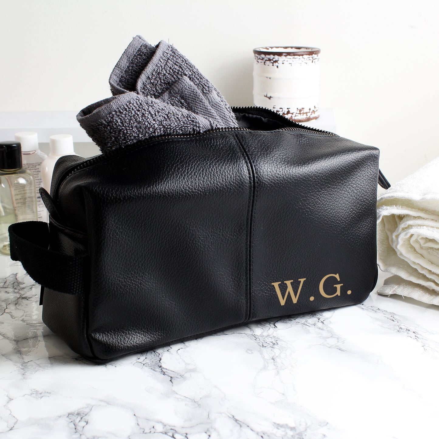 Luxury initials black leatherette wash bag - Lilybet loves