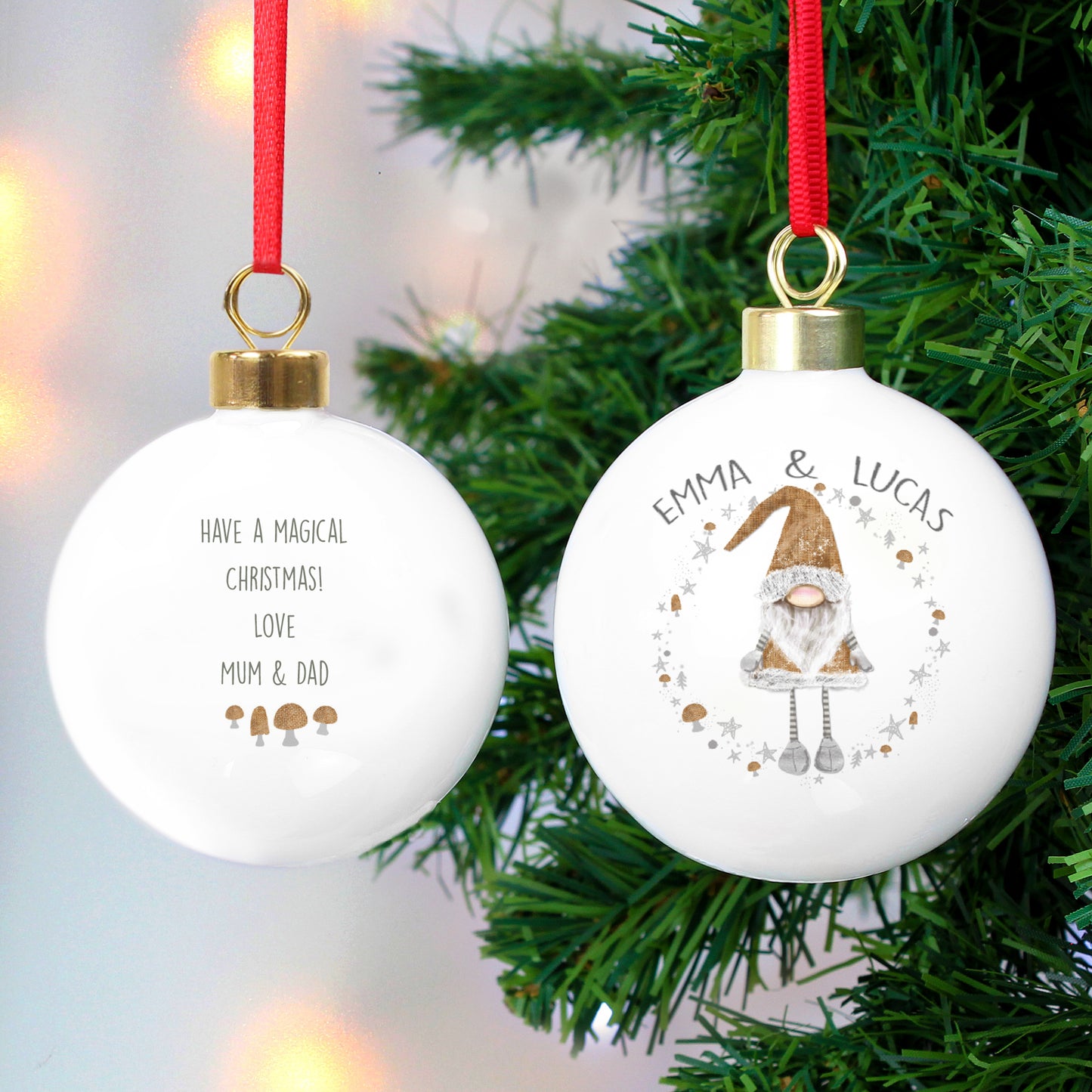 A Christmas gonk bauble in fawn and white tones from Lilybet loves