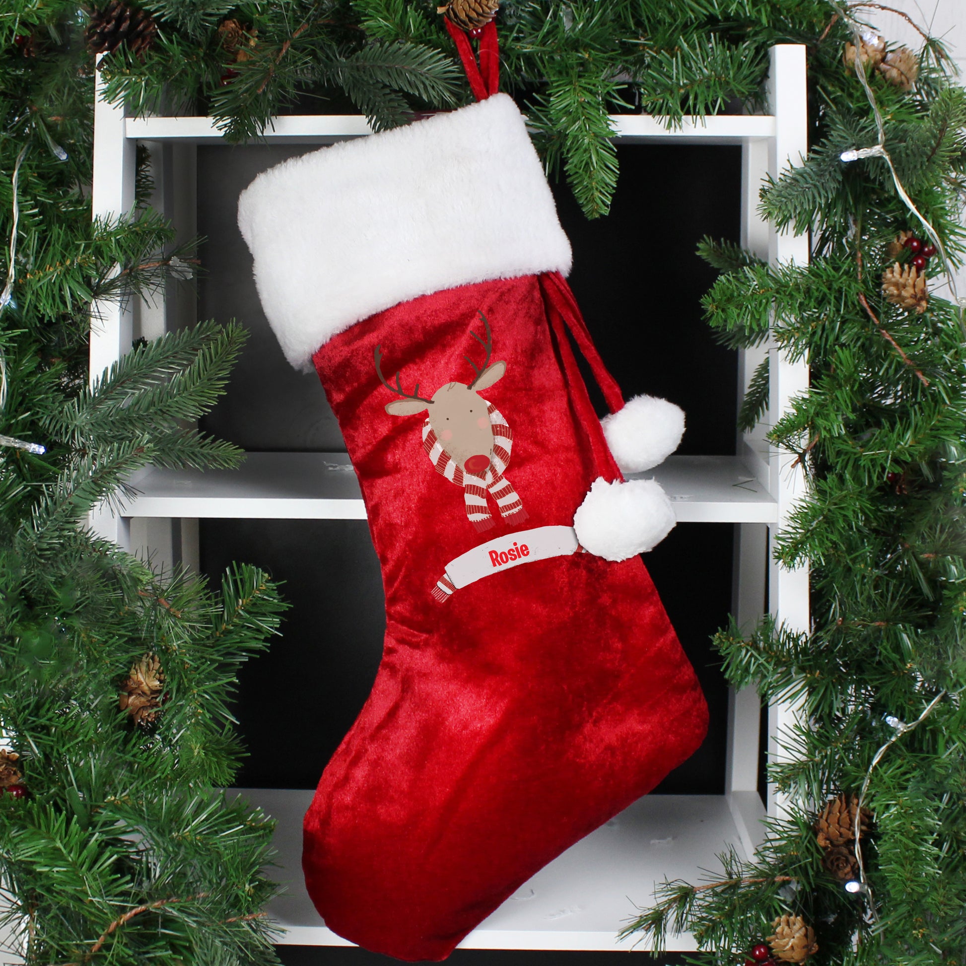 Retro reindeer luxury red stocking - Lilybet loves