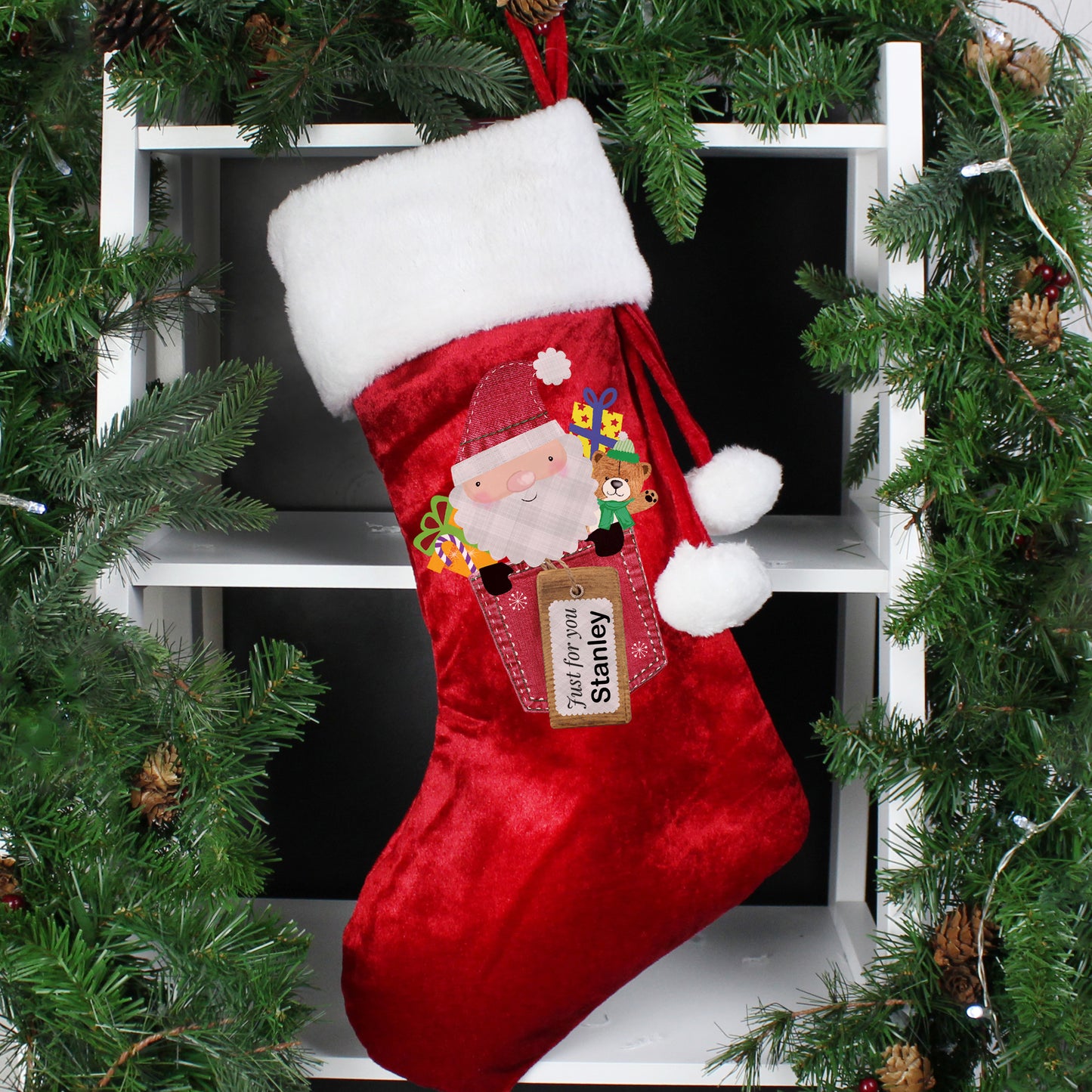 Santa Claus luxury red stocking, personalised - Lilybet loves