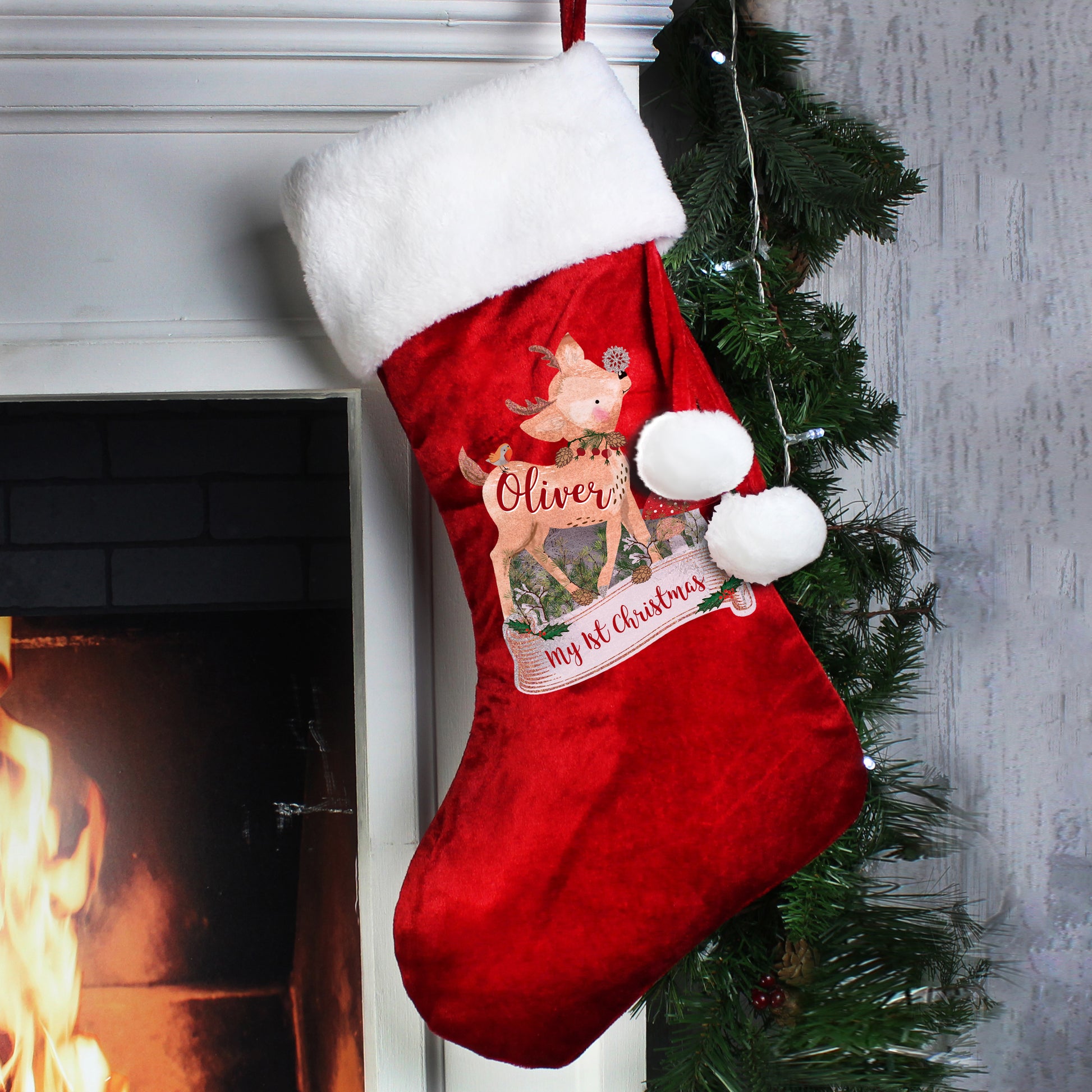 Festive fawn luxury red stocking - Lilybet loves