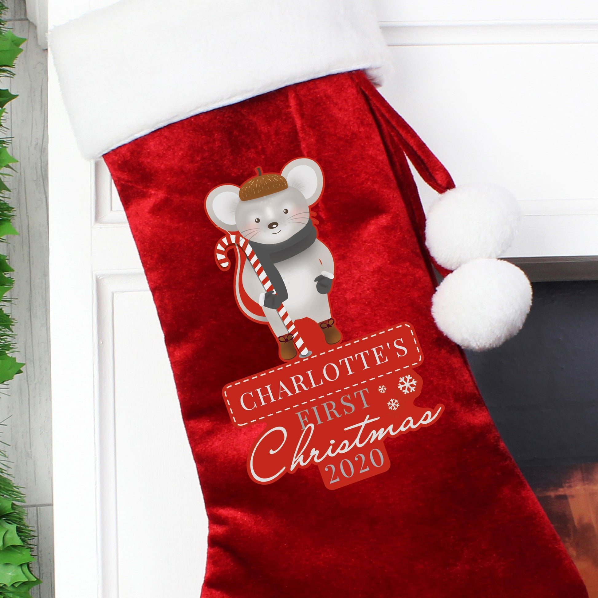 Personalised '1st Christmas' Mouse Red Stocking - Lilybet loves