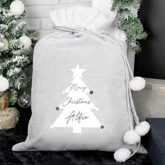 Christmas tree luxury silver grey pom pom sack - Lilybet loves