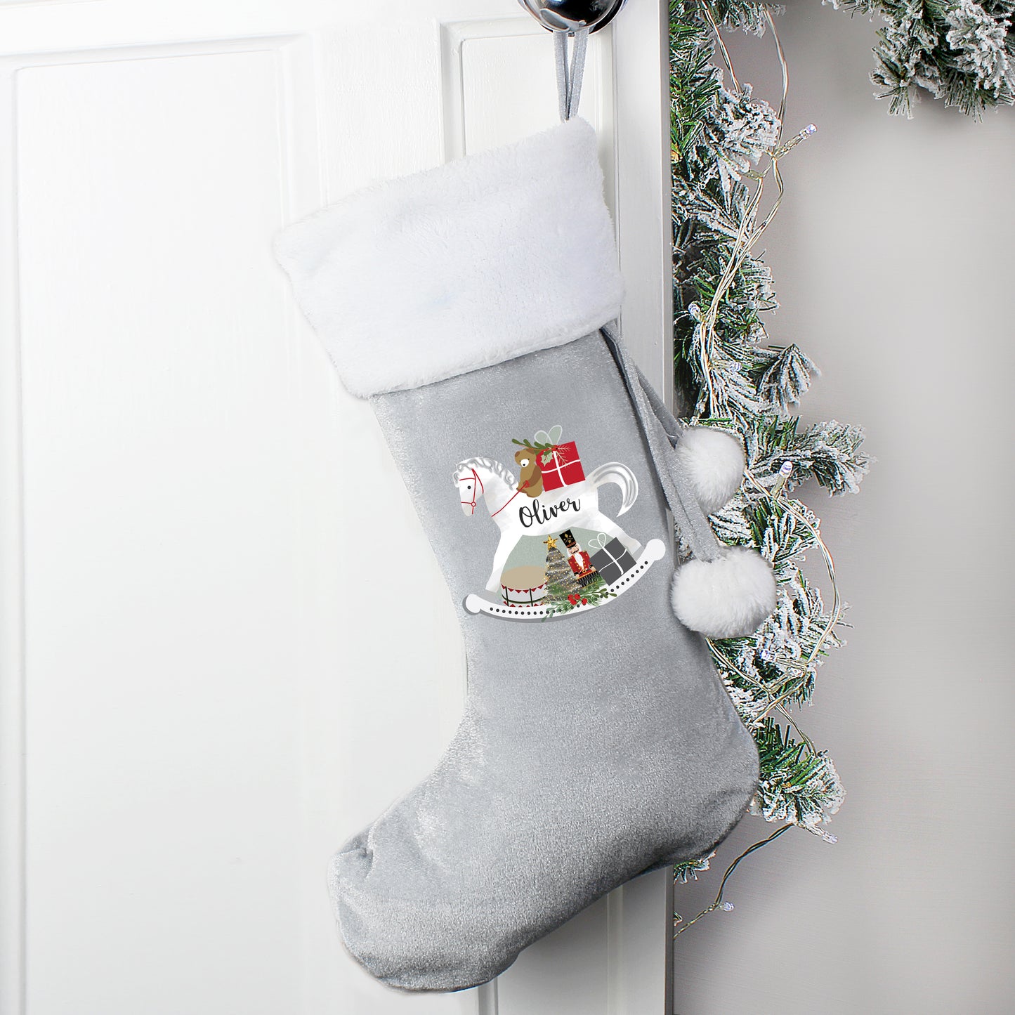 Rocking horse luxury silver grey stocking - Lilybet loves