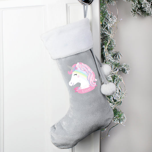 Christmas unicorn luxury grey stocking, personalised - Lilybet loves