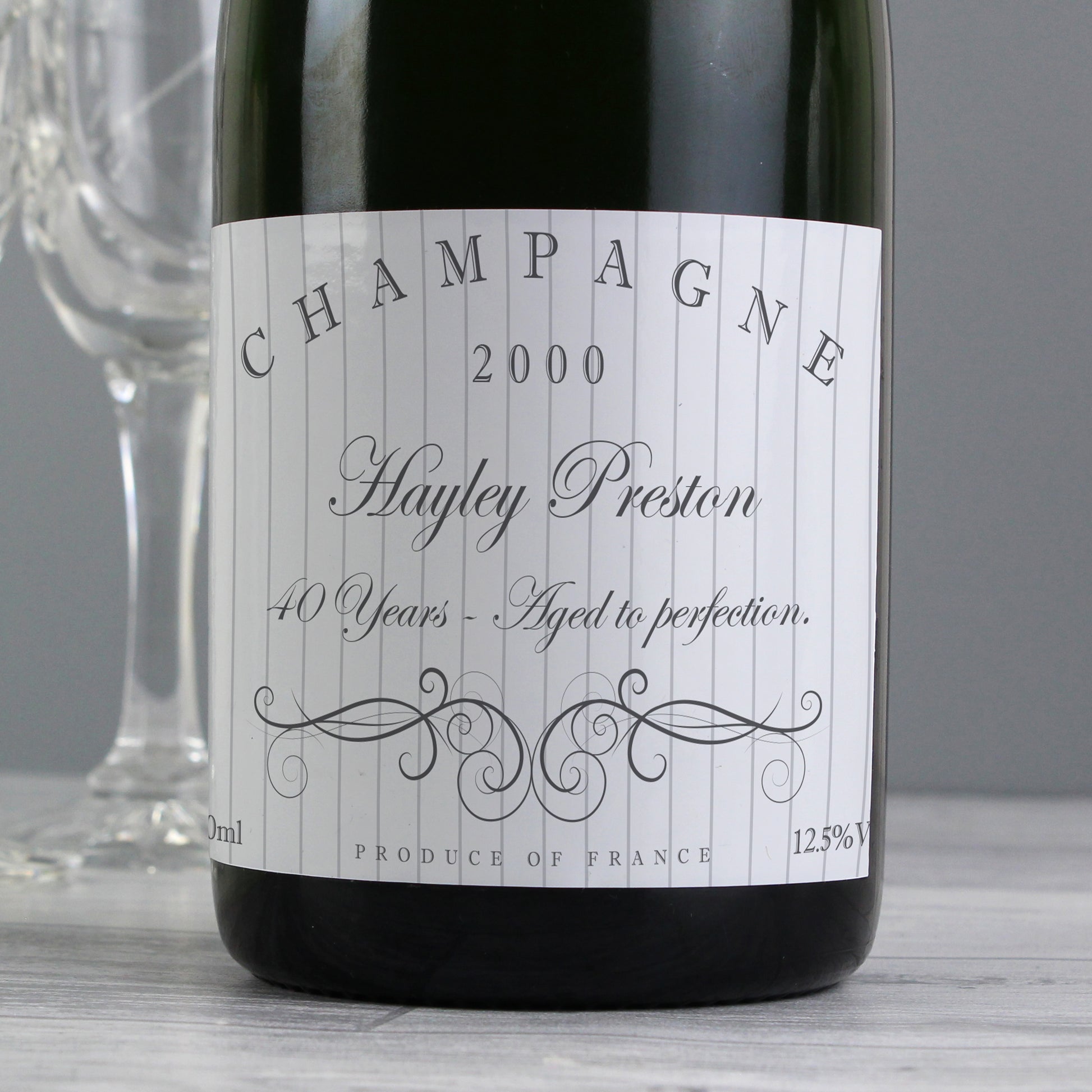 Personalised elegant swirl champagne bottle - Lilybet loves