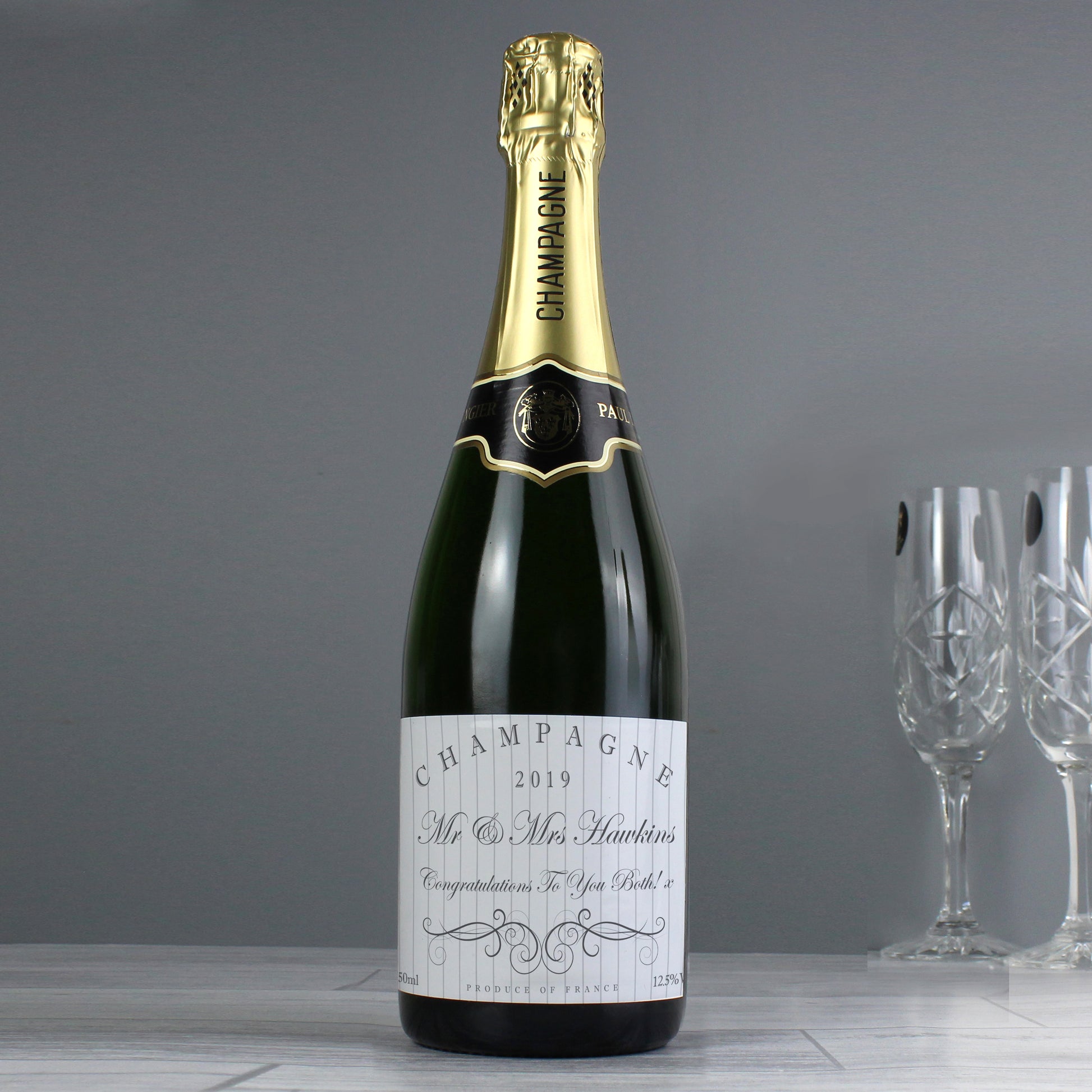 Personalised elegant swirl champagne bottle - Lilybet loves