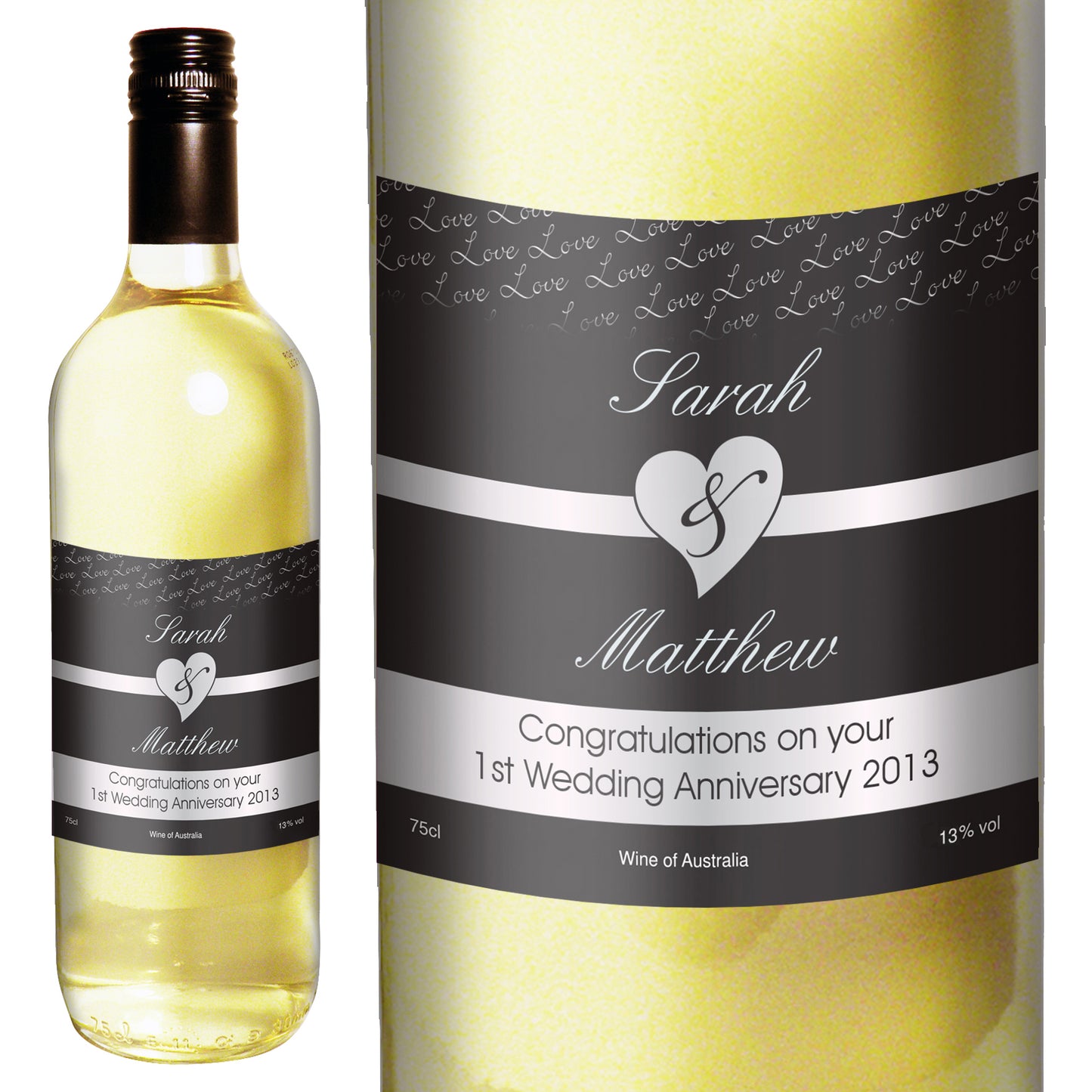 Personalised silver label couples white wine - Lilybet loves