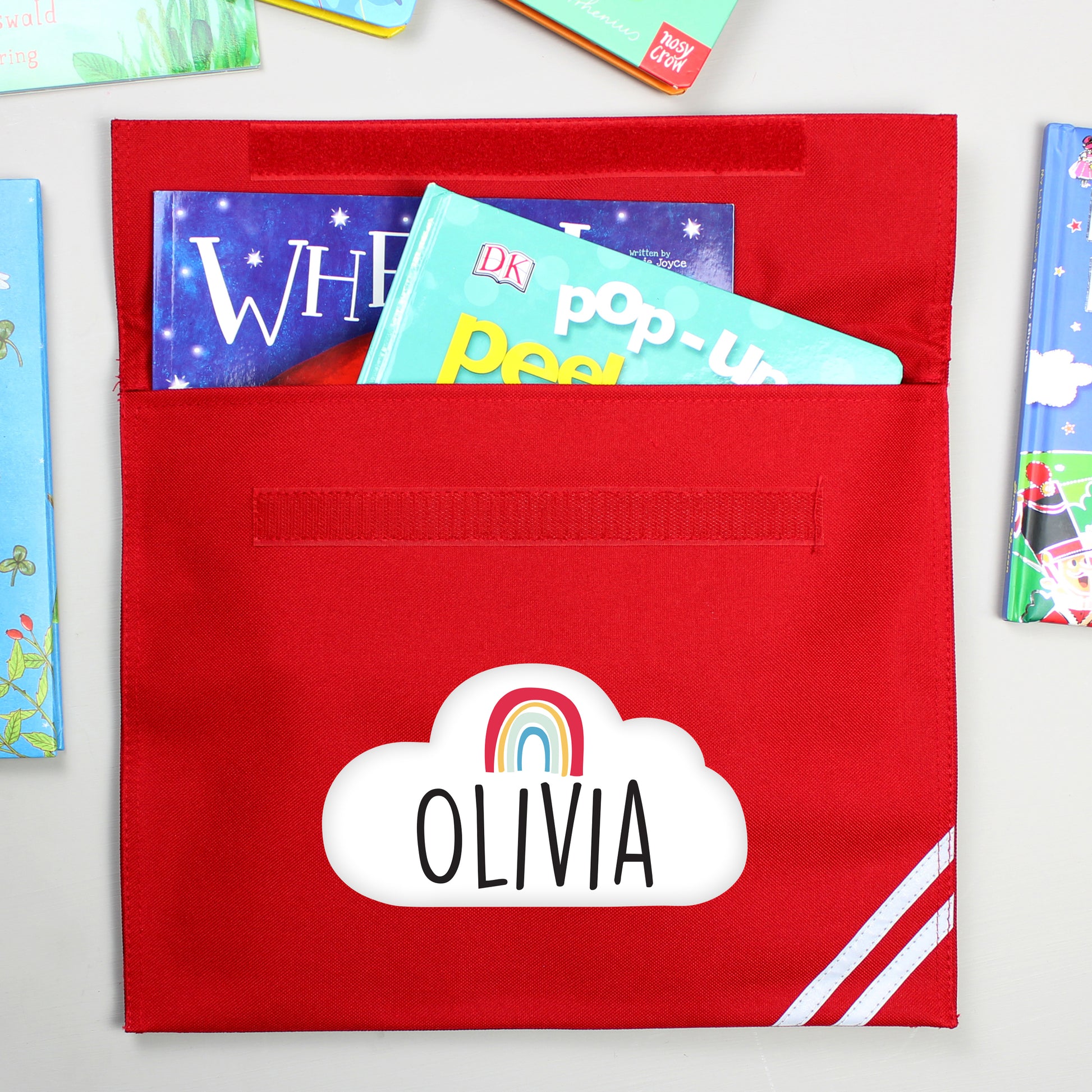 Rainbow red book bag - Lilybet loves