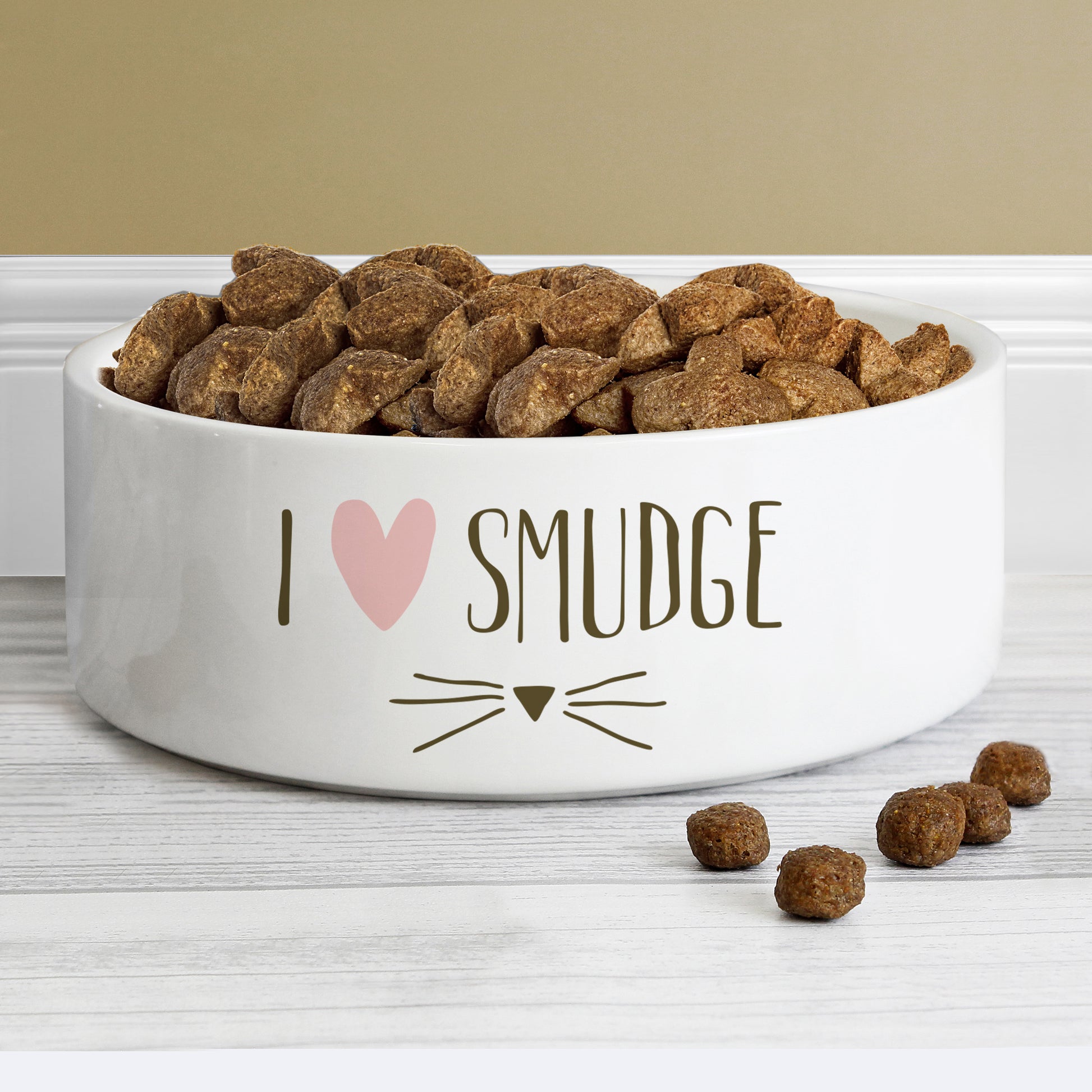 Personalised with your cat's name 14cm medium white pet bowl - Lilybet loves