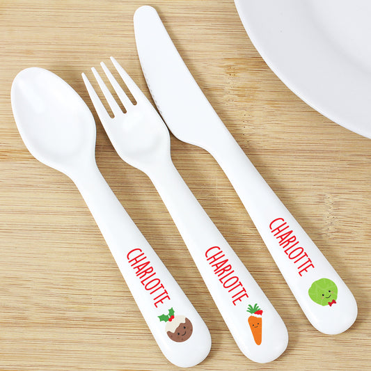 First Christmas dinner, 3 piece plastic cutlery set, personalised - Lilybet loves