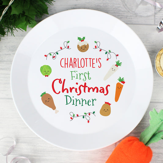First Christmas Dinner plastic plate, personalised - Lilybet loves