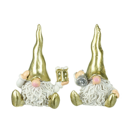 A ceramic gold sitting gonk in two designs from Lilybet Loves.  This Christmas decoration has gold detailing and a realistic off white beard.